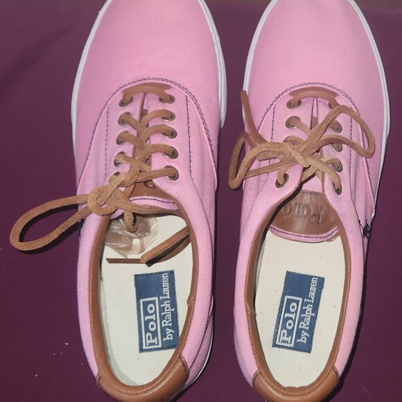 Polo Ralph Lauren Vaughn Pink Canvas Leather Lace Up Size 10 - Picture 6 of 7